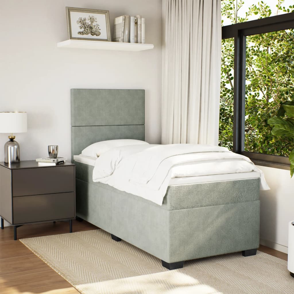 Κρεβάτι Boxspring με Στρώμα Ανοιχτό Γκρι 100x200 εκ. Βελούδινο