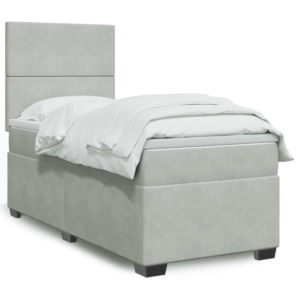 Κρεβάτι Boxspring με Στρώμα Ανοιχτό Γκρι 100x200 εκ. Βελούδινο