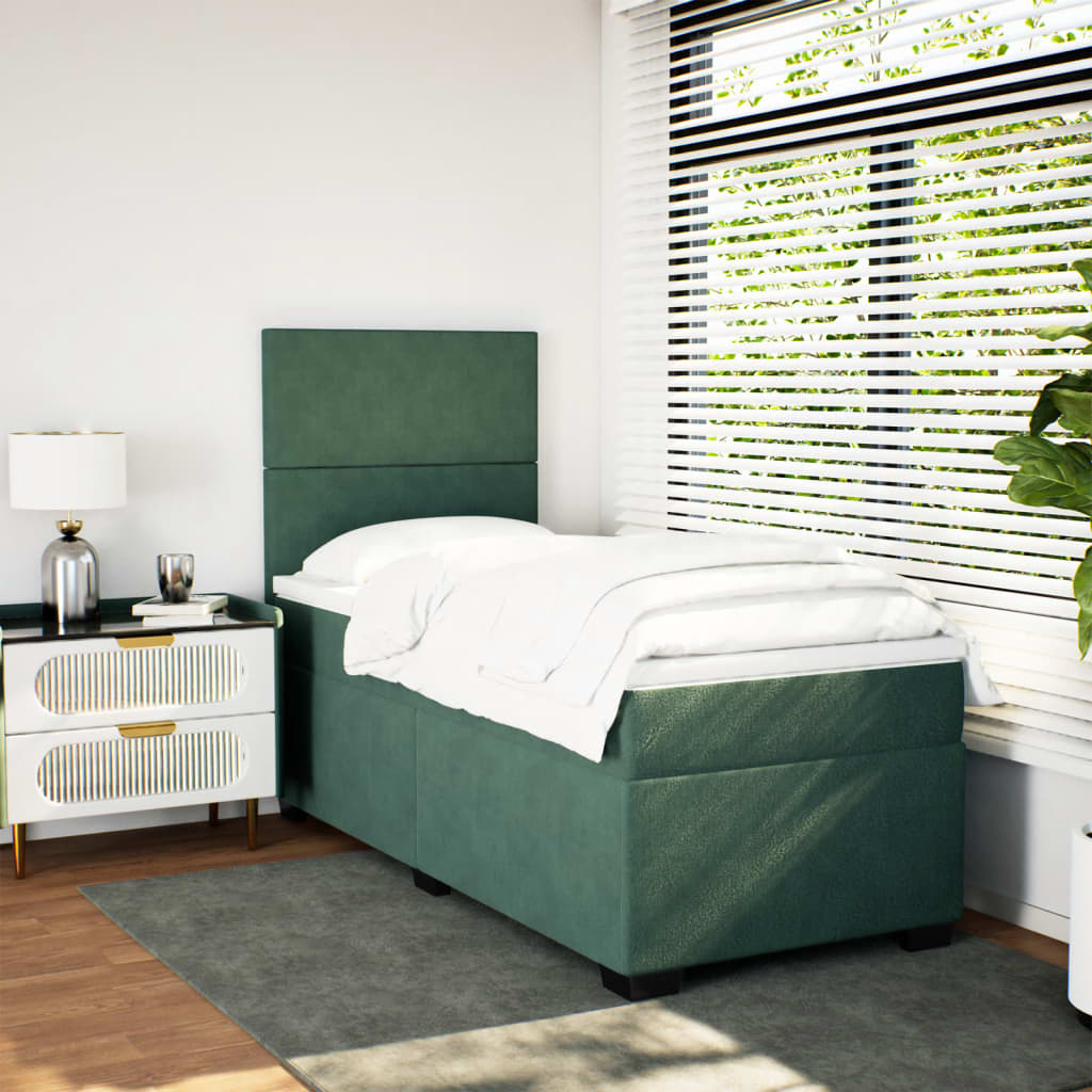 Κρεβάτι Boxspring με Στρώμα Σκούρο Πράσινο 100x200εκ. Βελούδινο