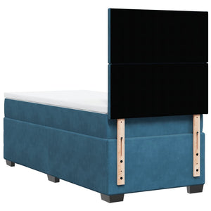 Κρεβάτι Boxspring με Στρώμα Μπλε 100x200 εκ. Βελούδινο