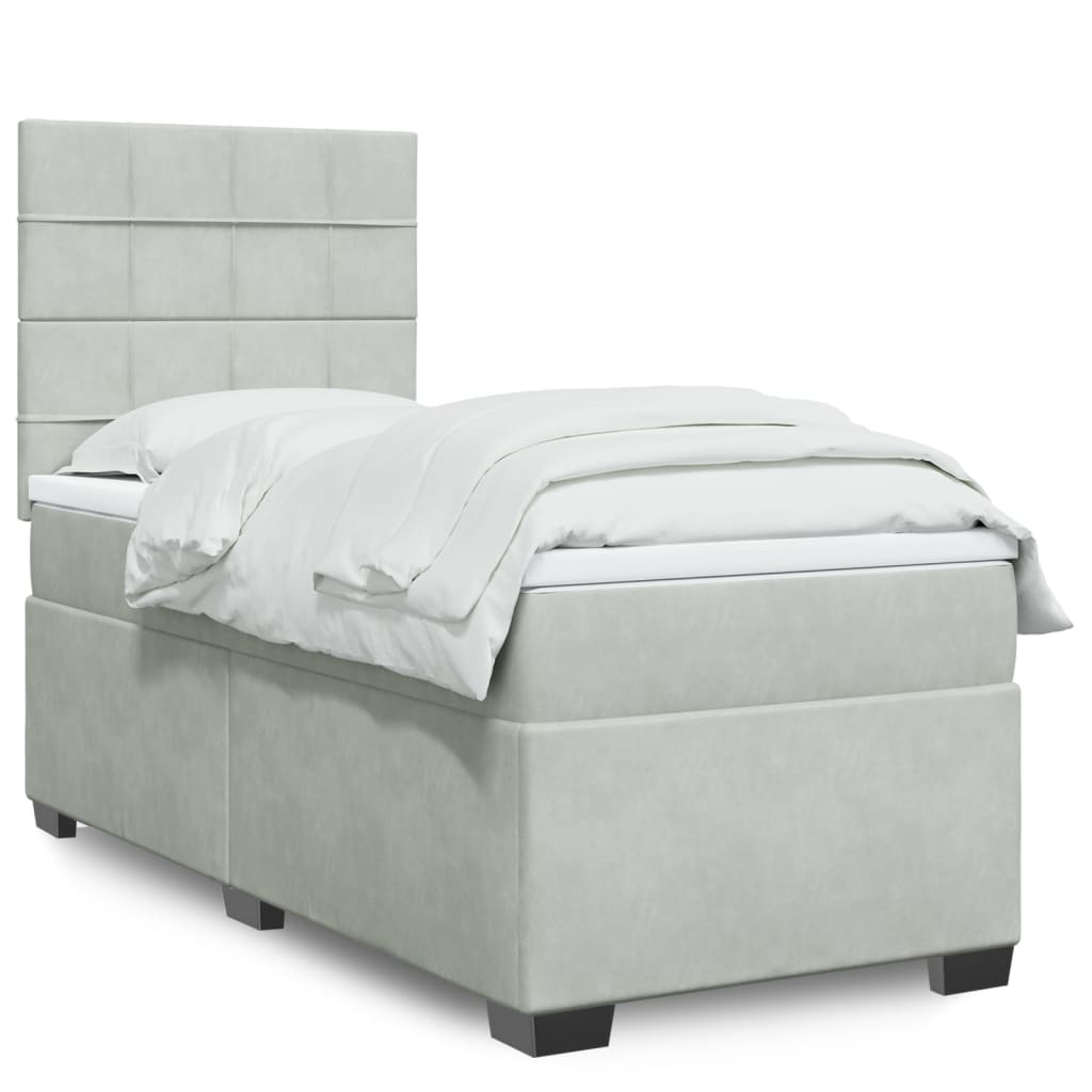 Κρεβάτι Boxspring με Στρώμα Ανοιχτό Γκρι 100x200 εκ. Βελούδινο