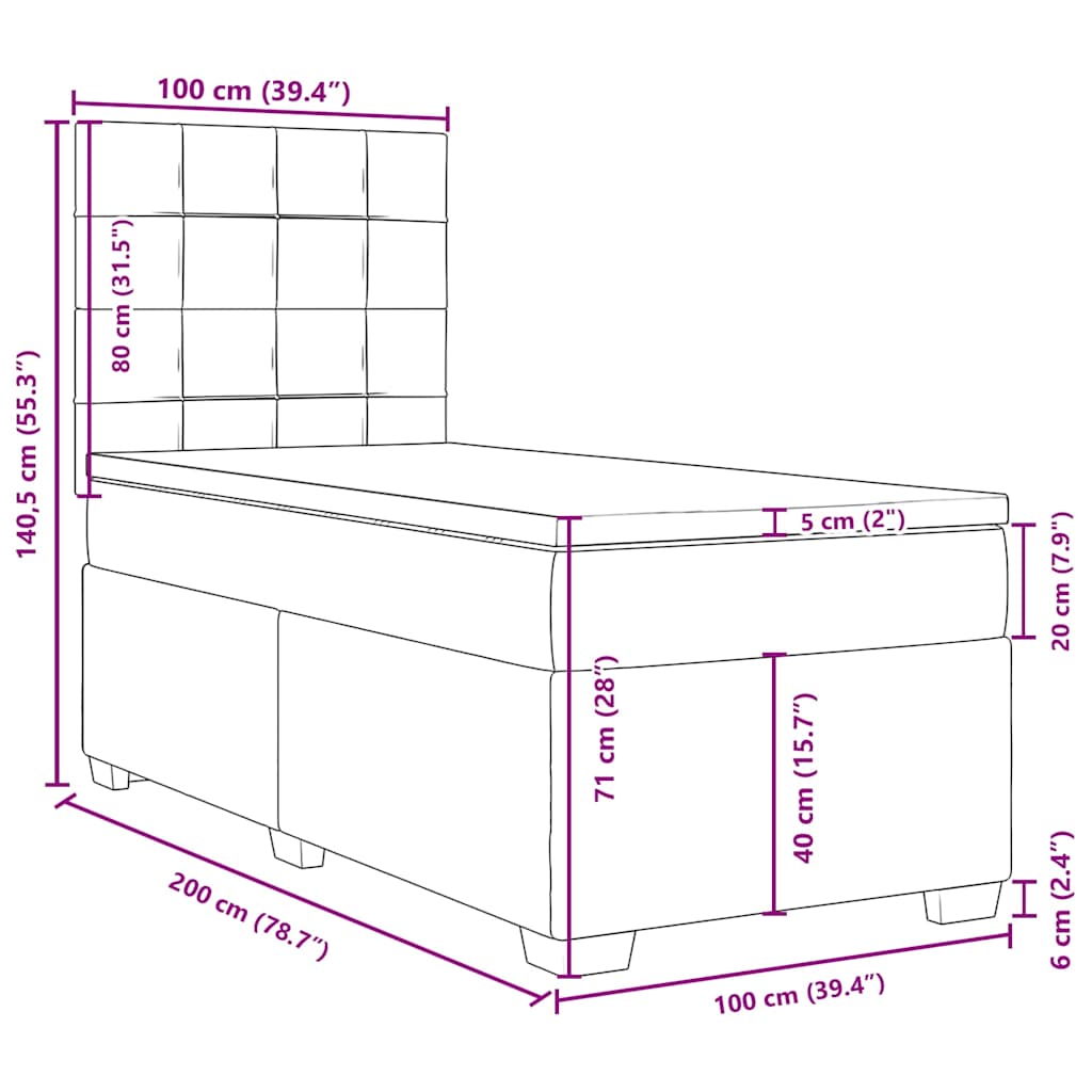 Κρεβάτι Boxspring με Στρώμα Σκούρο Πράσινο 100x200εκ. Βελούδινο
