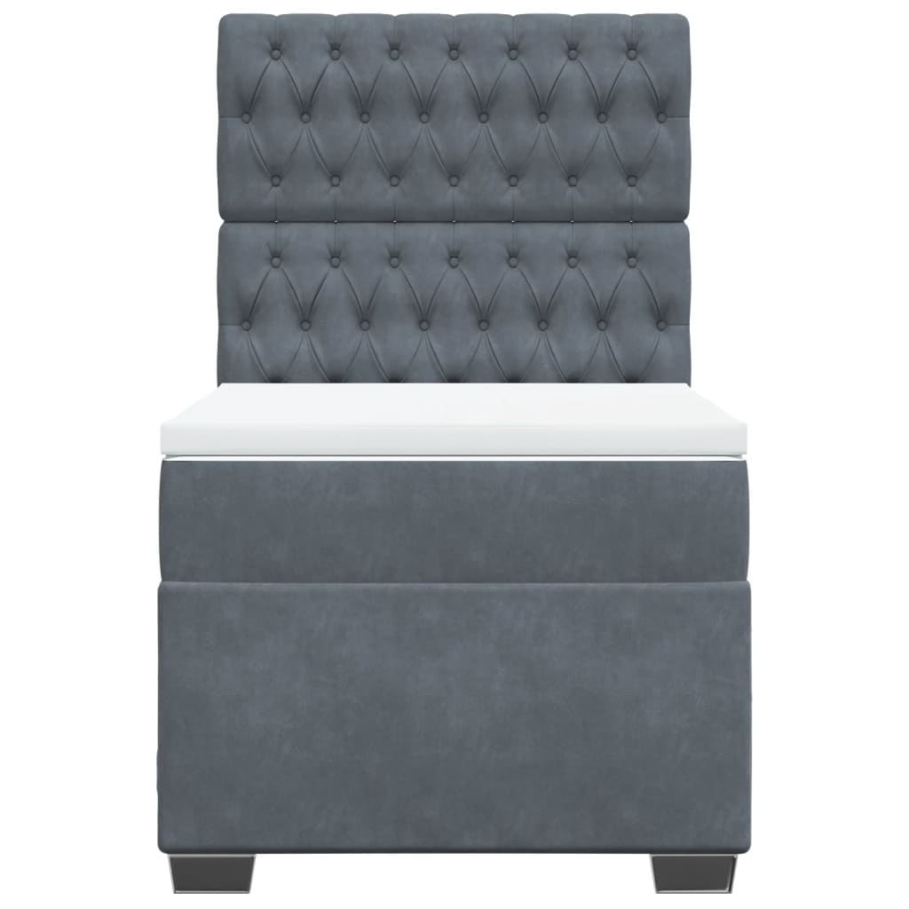 Κρεβάτι Boxspring με Στρώμα Σκούρο Γκρι 100x200 εκ. Βελούδινο - Pakobazaar
