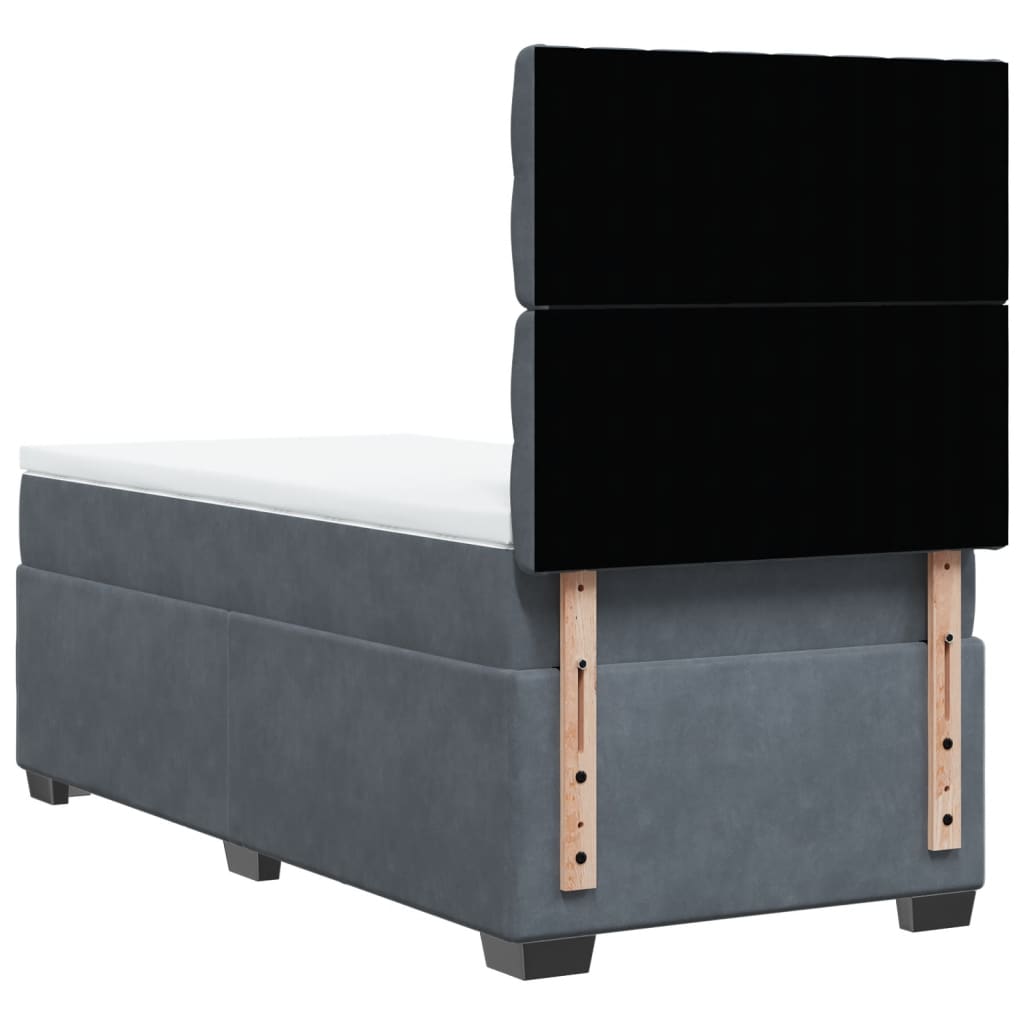 Κρεβάτι Boxspring με Στρώμα Σκούρο Γκρι 100x200 εκ. Βελούδινο - Pakobazaar