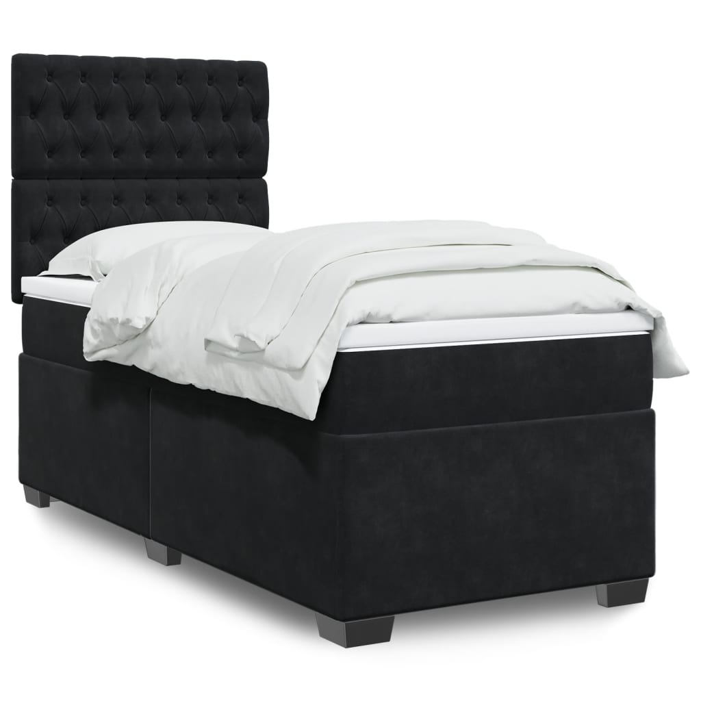 Κρεβάτι Boxspring με Στρώμα Μαύρο 100x200 εκ. Βελούδινο - Pakobazaar
