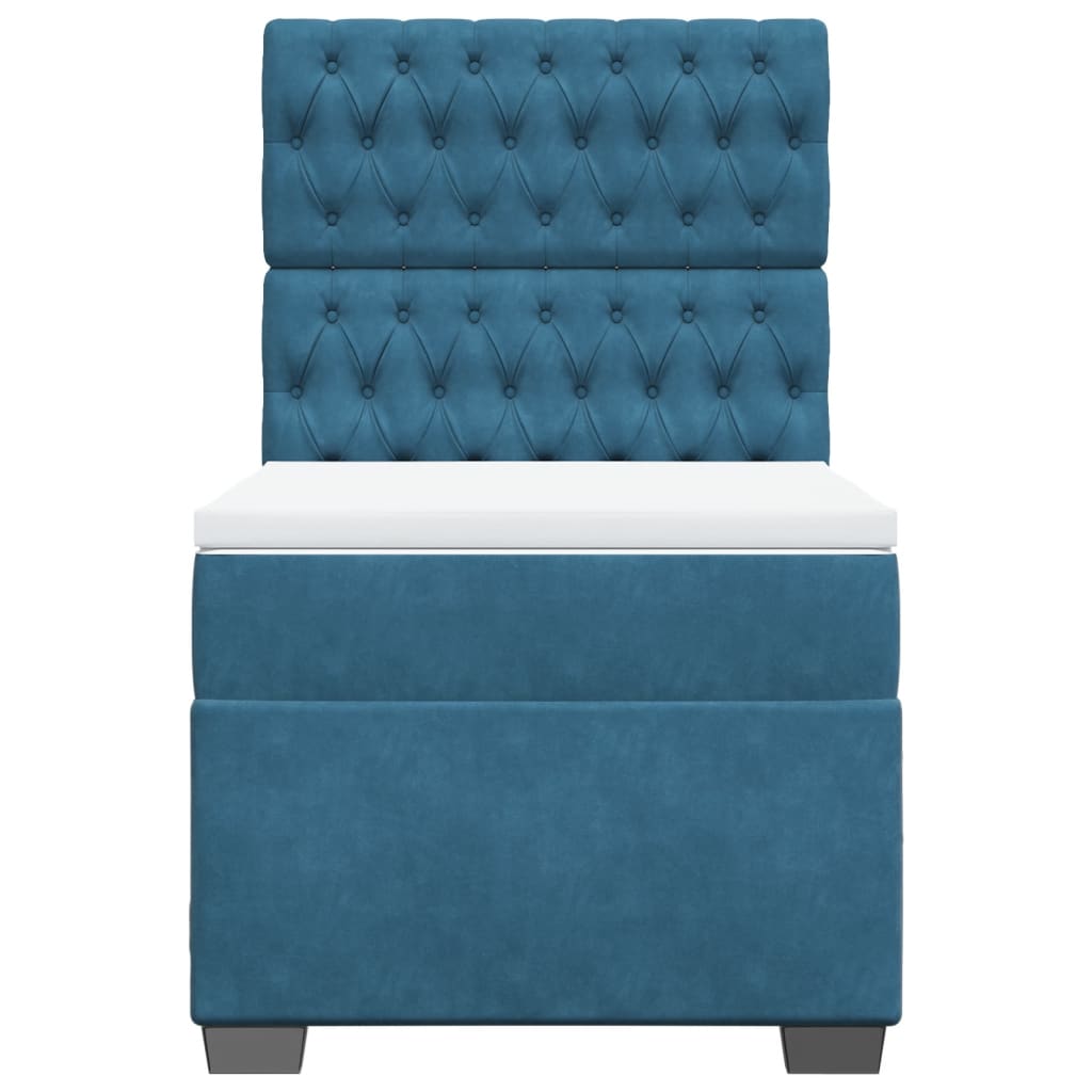 Κρεβάτι Boxspring με Στρώμα Μπλε 100x200 εκ. Βελούδινο