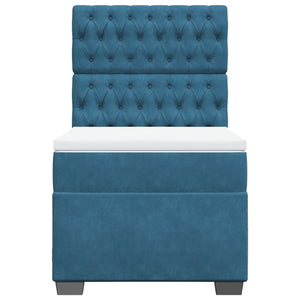 Κρεβάτι Boxspring με Στρώμα Μπλε 100x200 εκ. Βελούδινο