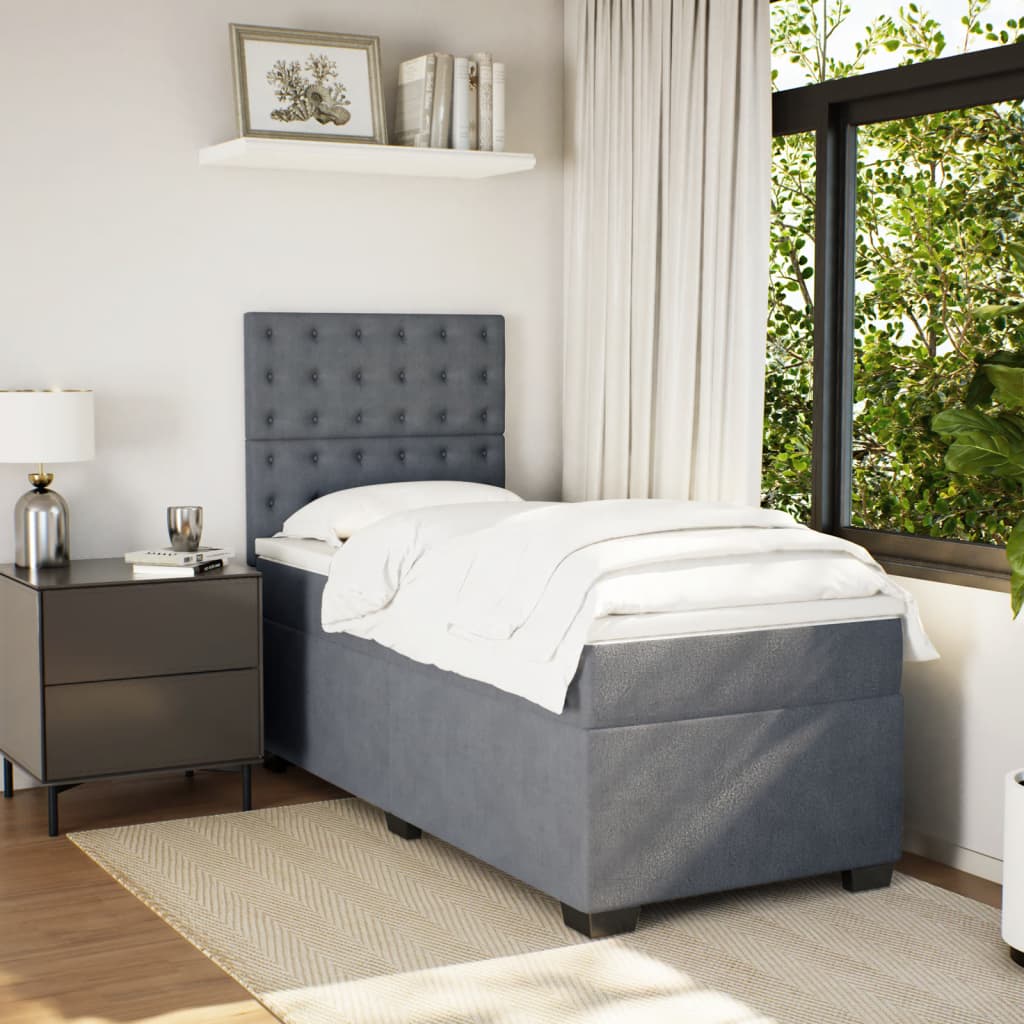 Κρεβάτι Boxspring με Στρώμα Σκούρο Γκρι 100x200 εκ. Βελούδινο
