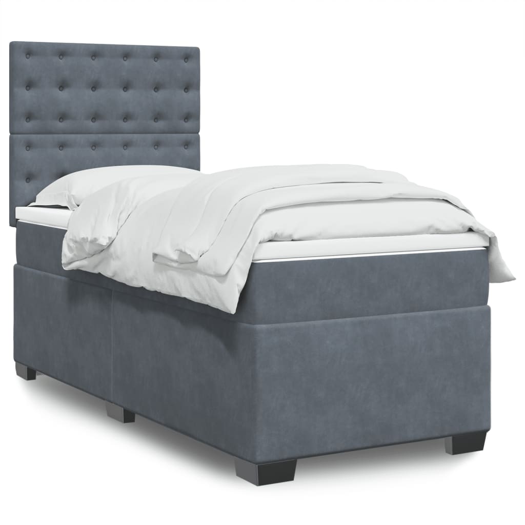 Κρεβάτι Boxspring με Στρώμα Σκούρο Γκρι 100x200 εκ. Βελούδινο