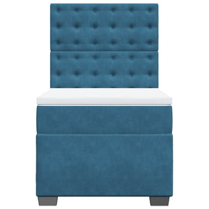 Κρεβάτι Boxspring με Στρώμα Μπλε 100x200 εκ. Βελούδινο