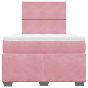 Κρεβάτι Boxspring με Στρώμα Ροζ 120x190 εκ. Βελούδινο