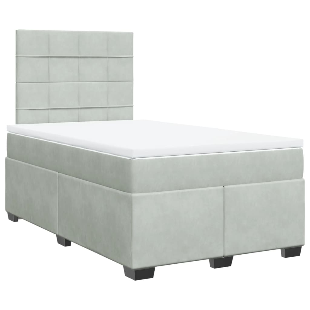 Κρεβάτι Boxspring με Στρώμα Ανοιχτό Γκρι 120x190 εκ. Βελούδινο - Pakobazaar