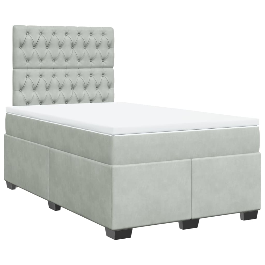 Κρεβάτι Boxspring με Στρώμα Ανοιχτό Γκρι 120x190 εκ. Βελούδινο - Pakobazaar