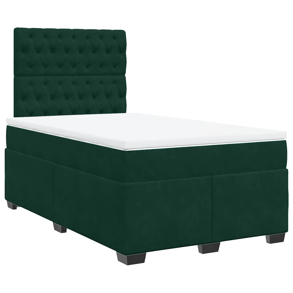 Κρεβάτι Boxspring με Στρώμα Σκούρο Πράσινο 120x190εκ. Βελούδινο - Pakobazaar