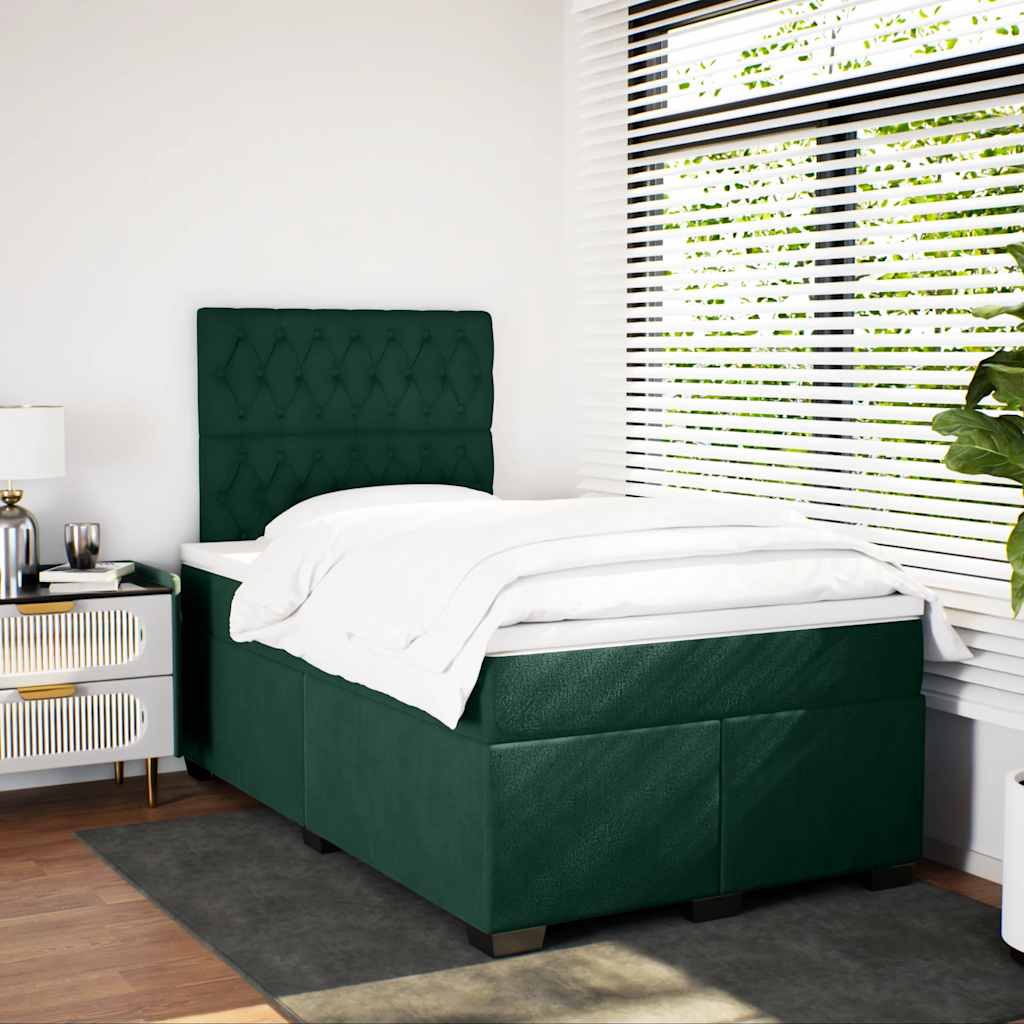 Κρεβάτι Boxspring με Στρώμα Σκούρο Πράσινο 120x190εκ. Βελούδινο - Pakobazaar