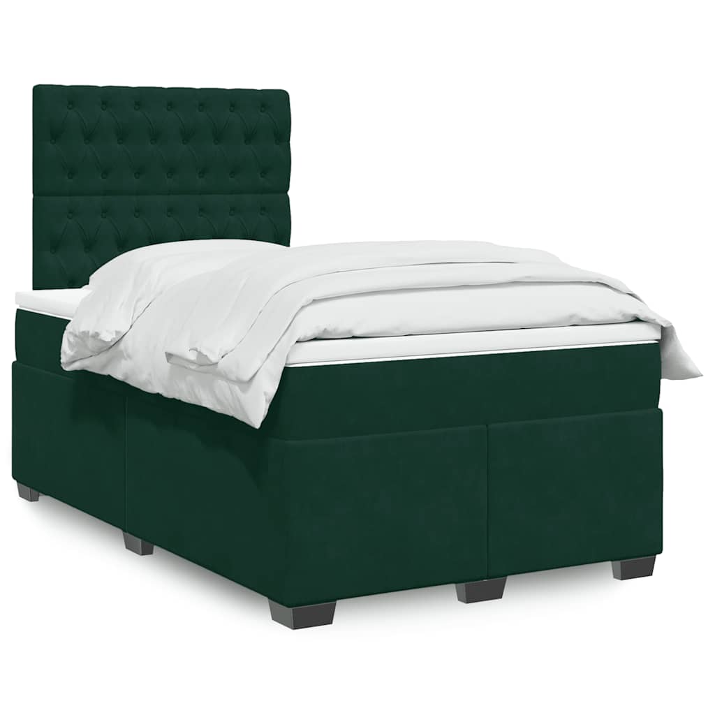 Κρεβάτι Boxspring με Στρώμα Σκούρο Πράσινο 120x190εκ. Βελούδινο - Pakobazaar