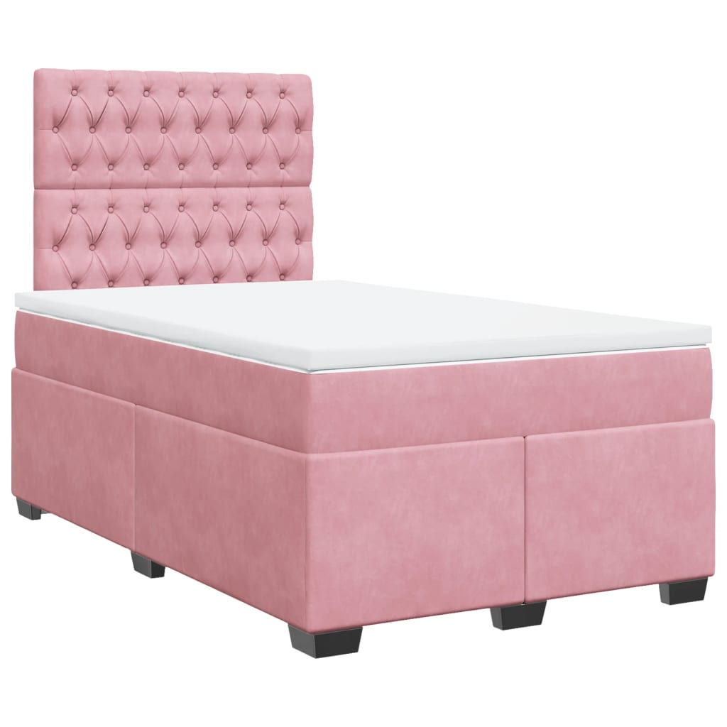 Κρεβάτι Boxspring με Στρώμα Ροζ 120x190 εκ. Βελούδινο