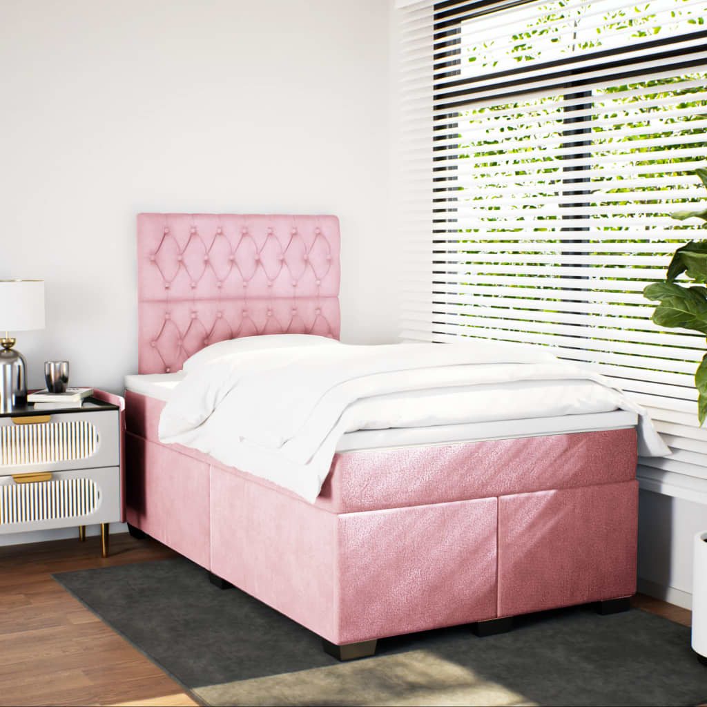 Κρεβάτι Boxspring με Στρώμα Ροζ 120x190 εκ. Βελούδινο