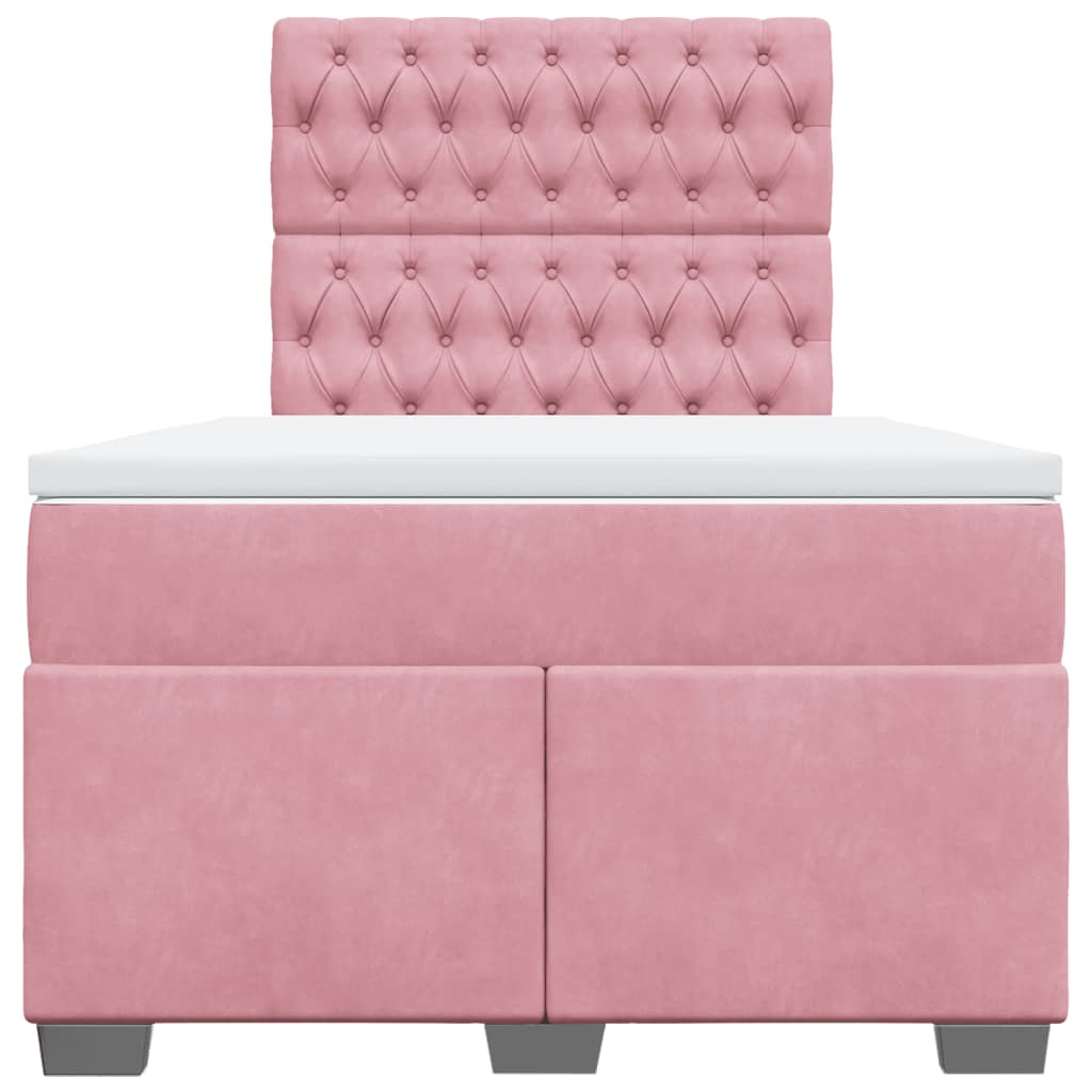 Κρεβάτι Boxspring με Στρώμα Ροζ 120x190 εκ. Βελούδινο