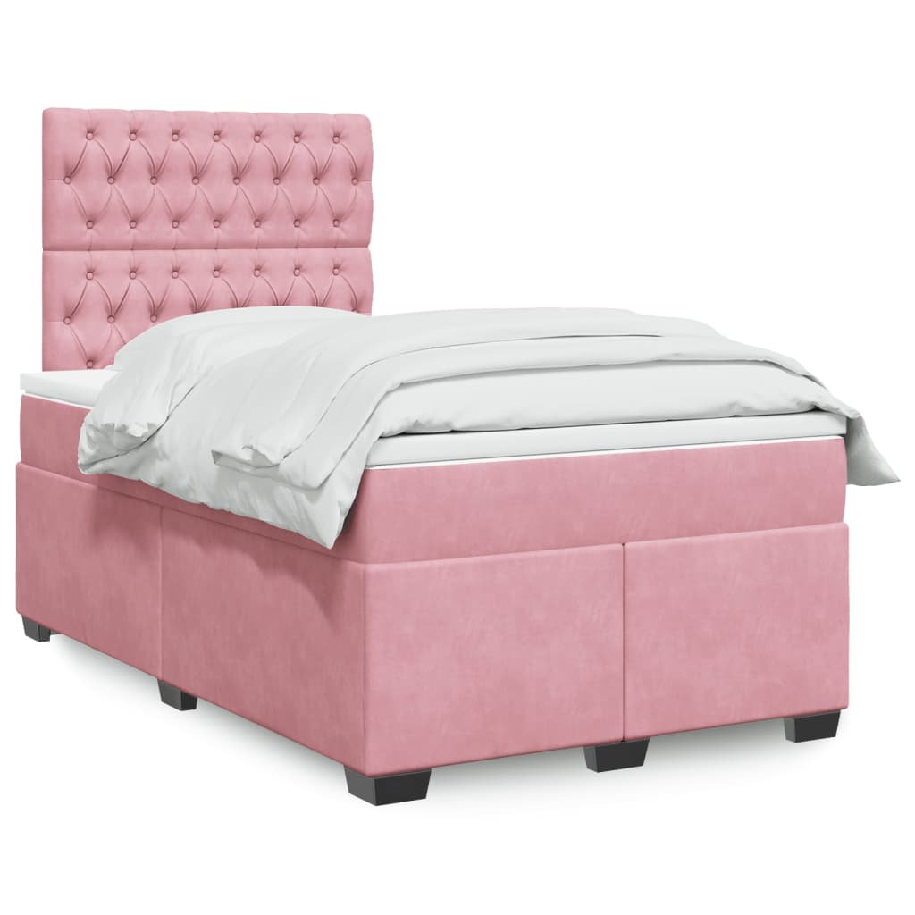 Κρεβάτι Boxspring με Στρώμα Ροζ 120x190 εκ. Βελούδινο