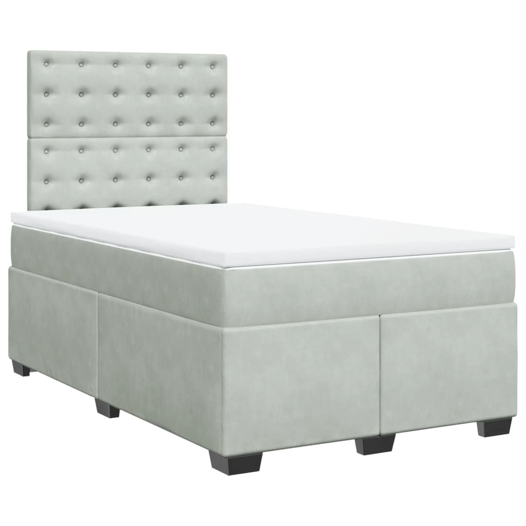 Κρεβάτι Boxspring με Στρώμα Ανοιχτό Γκρι 120x190 εκ. Βελούδινο - Pakobazaar