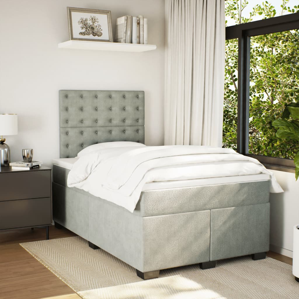 Κρεβάτι Boxspring με Στρώμα Ανοιχτό Γκρι 120x190 εκ. Βελούδινο - Pakobazaar