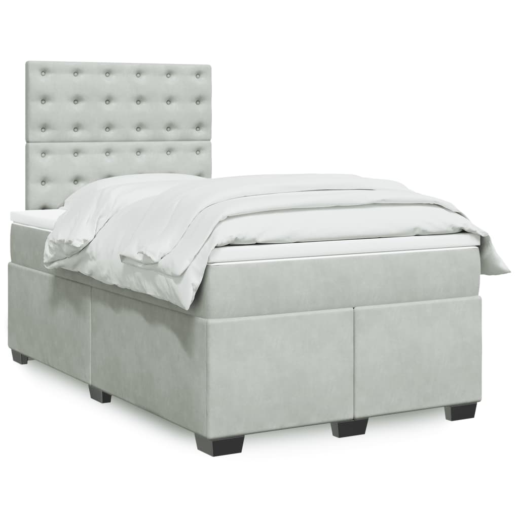 Κρεβάτι Boxspring με Στρώμα Ανοιχτό Γκρι 120x190 εκ. Βελούδινο - Pakobazaar