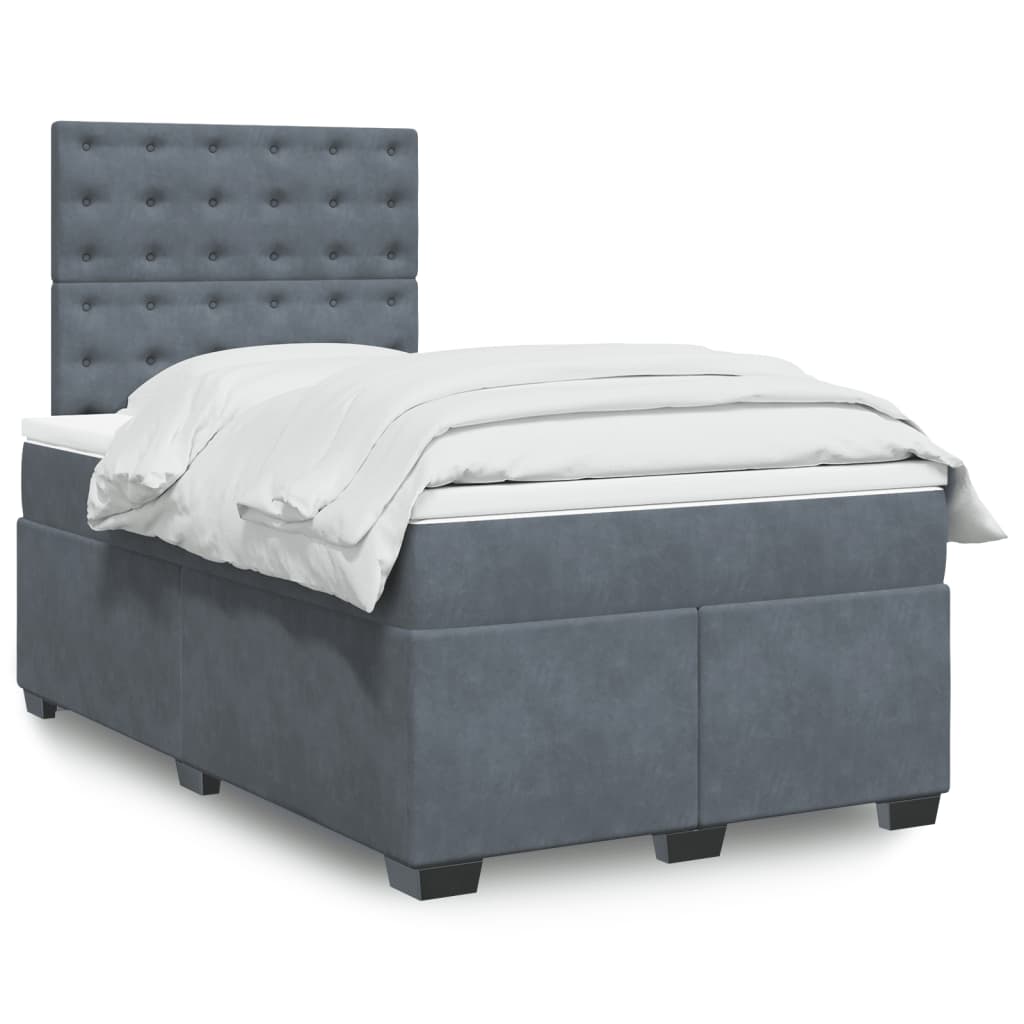 Κρεβάτι Boxspring με Στρώμα Σκούρο Γκρι 120x190 εκ. Βελούδινο