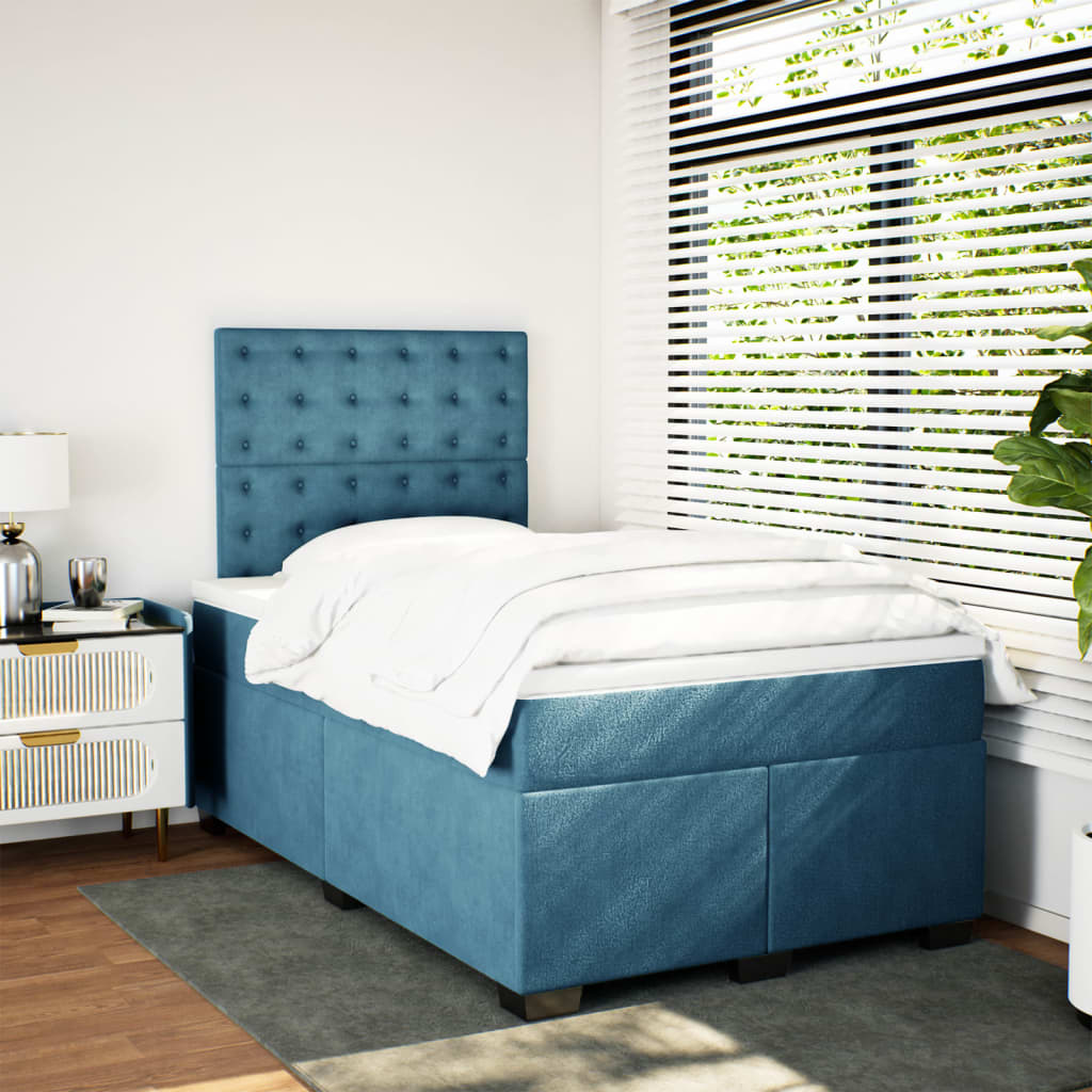 Κρεβάτι Boxspring με Στρώμα Μπλε 120x190 εκ. Βελούδινο