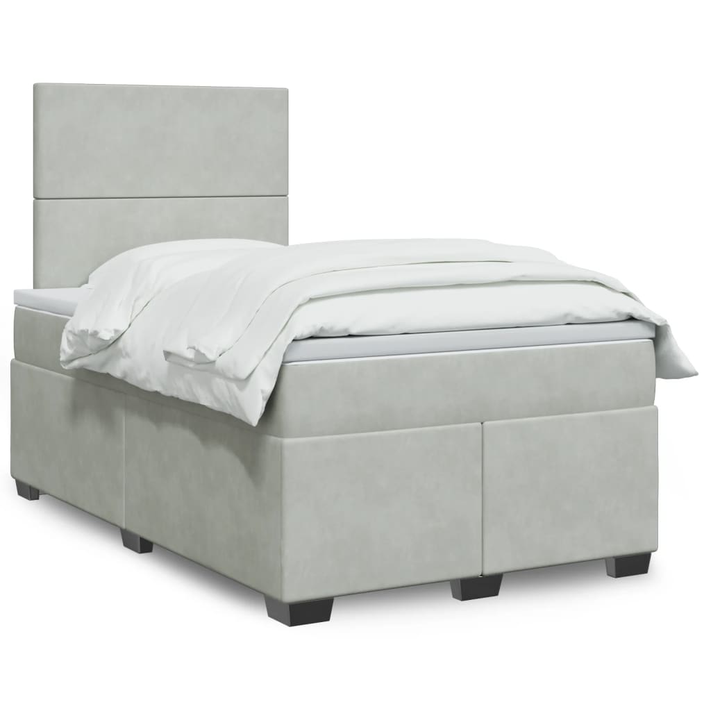 Κρεβάτι Boxspring με Στρώμα Ανοιχτό Γκρι 120x200 εκ. Βελούδινο