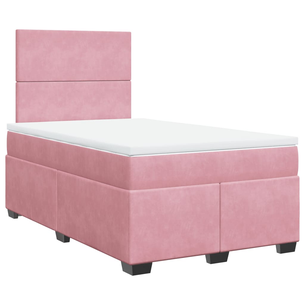 Κρεβάτι Boxspring με Στρώμα Ροζ 120x200 εκ. Βελούδινο