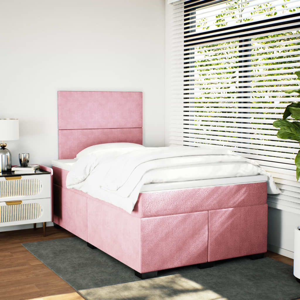 Κρεβάτι Boxspring με Στρώμα Ροζ 120x200 εκ. Βελούδινο