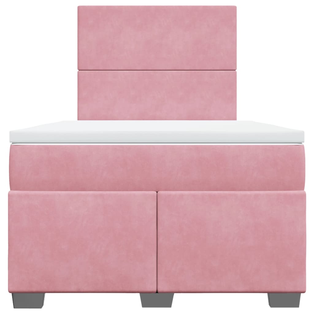 Κρεβάτι Boxspring με Στρώμα Ροζ 120x200 εκ. Βελούδινο