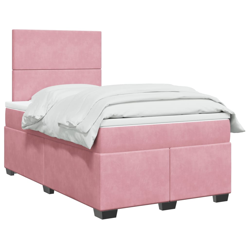 Κρεβάτι Boxspring με Στρώμα Ροζ 120x200 εκ. Βελούδινο