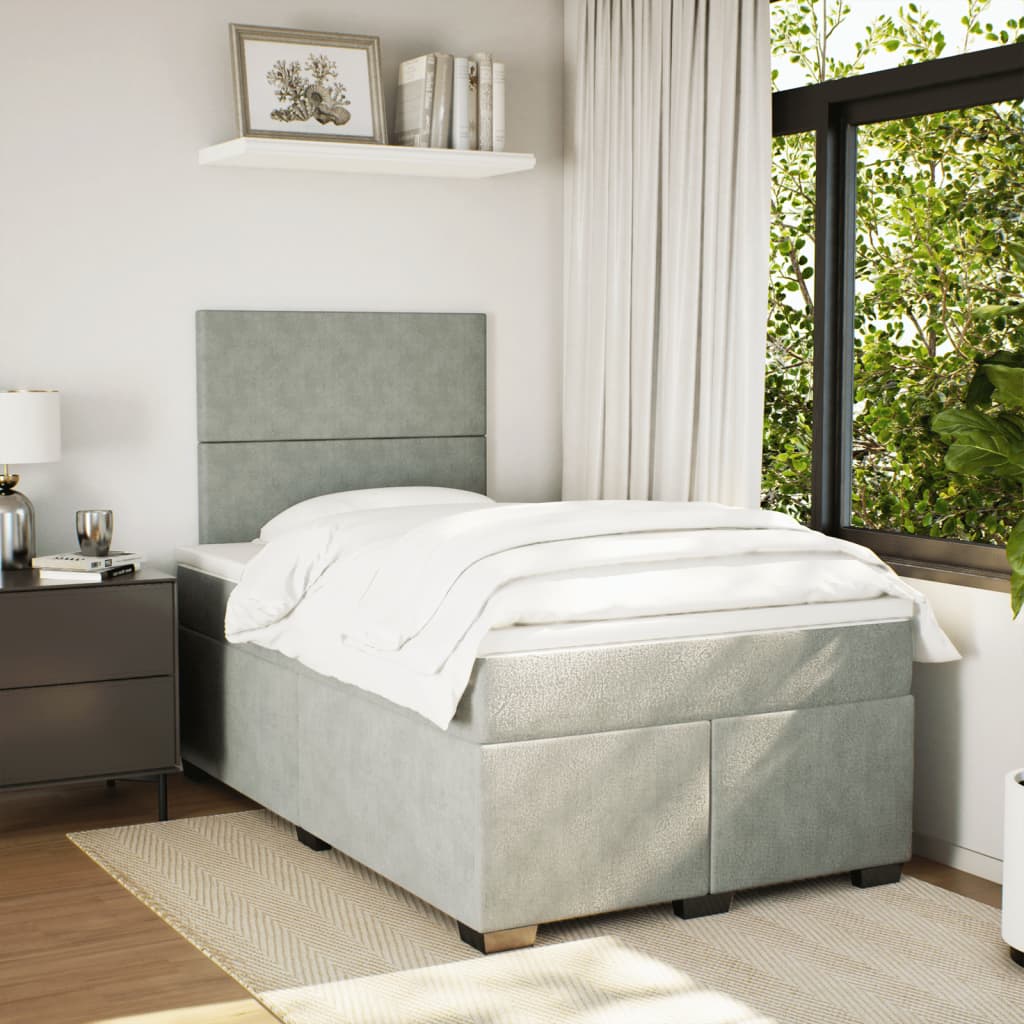 Κρεβάτι Boxspring με Στρώμα Ανοιχτό Γκρι 120x200 εκ. Βελούδινο