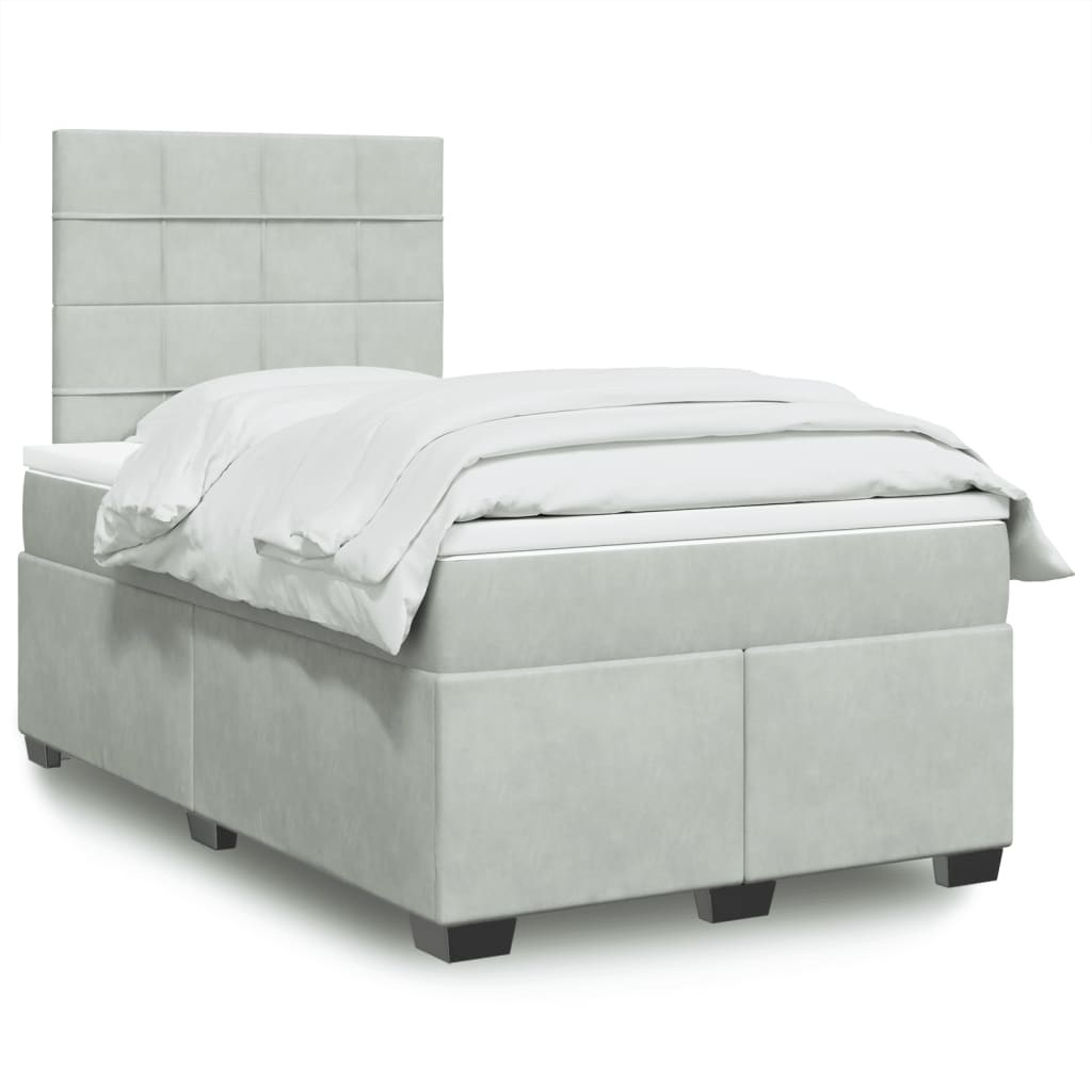 Κρεβάτι Boxspring με Στρώμα Ανοιχτό Γκρι 120x200 εκ. Βελούδινο
