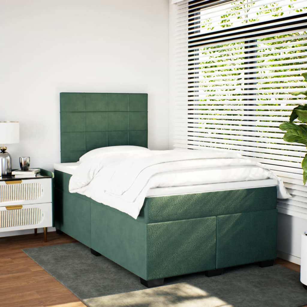 Κρεβάτι Boxspring με Στρώμα Σκούρο Πράσινο 120x200εκ. Βελούδινο