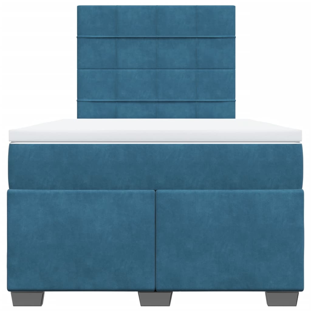 Κρεβάτι Boxspring με Στρώμα Μπλε 120x200 εκ. Βελούδινο - Pakobazaar