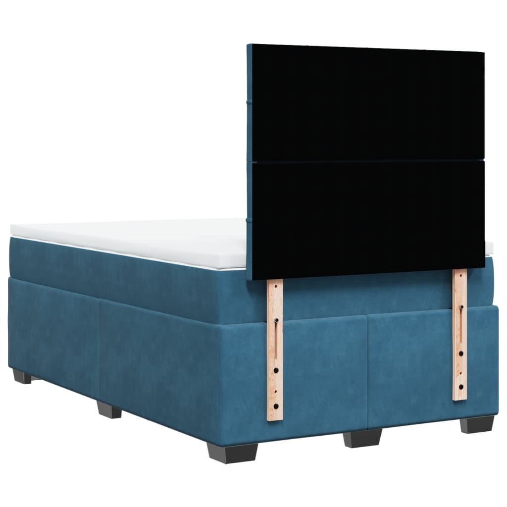 Κρεβάτι Boxspring με Στρώμα Μπλε 120x200 εκ. Βελούδινο - Pakobazaar