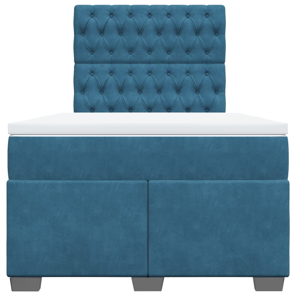Κρεβάτι Boxspring με Στρώμα Μπλε 120x200 εκ. Βελούδινο - Pakobazaar