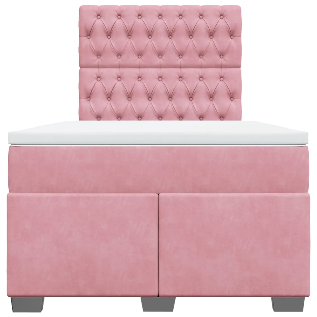 Κρεβάτι Boxspring με Στρώμα Ροζ 120x200 εκ. Βελούδινο