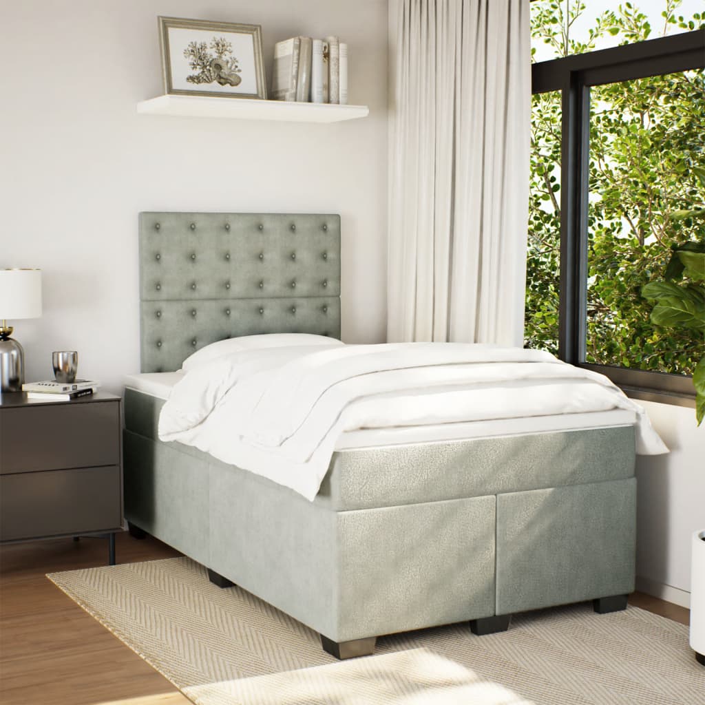 Κρεβάτι Boxspring με Στρώμα Ανοιχτό Γκρι 120x200 εκ. Βελούδινο - Pakobazaar