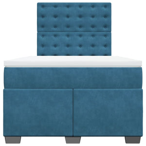 Κρεβάτι Boxspring με Στρώμα Μπλε 120x200 εκ. Βελούδινο - Pakobazaar