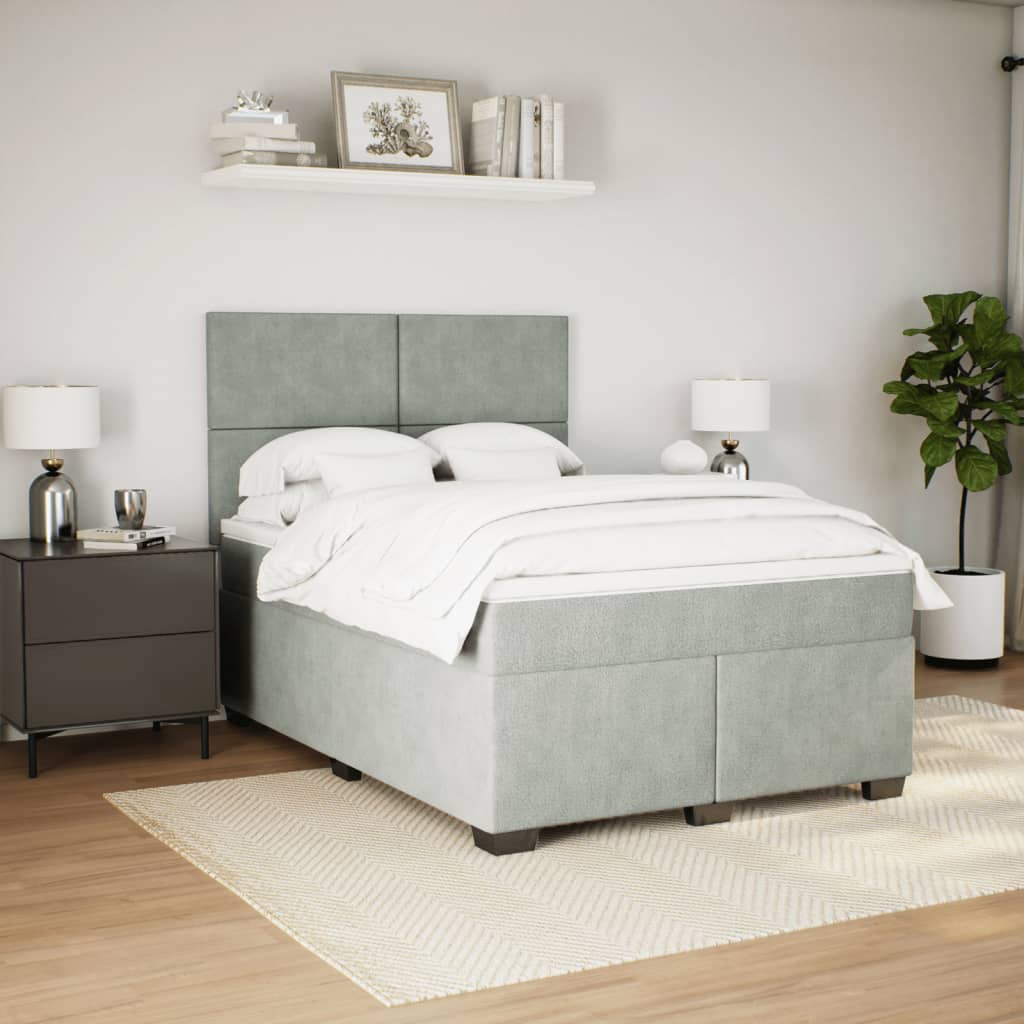 Κρεβάτι Boxspring με Στρώμα Ανοιχτό Γκρι 140x190 εκ. Βελούδινο - Pakobazaar