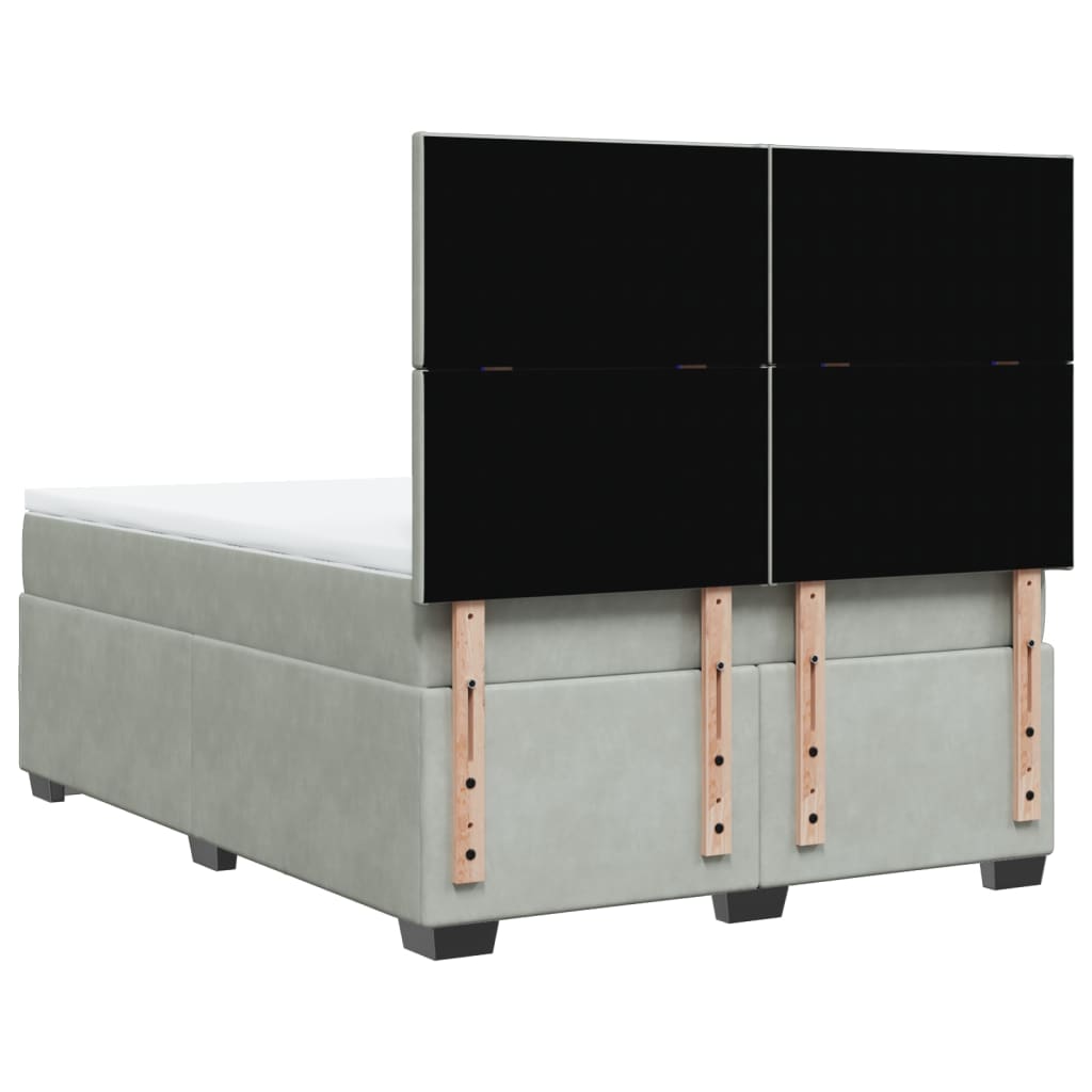 Κρεβάτι Boxspring με Στρώμα Ανοιχτό Γκρι 140x190 εκ. Βελούδινο - Pakobazaar