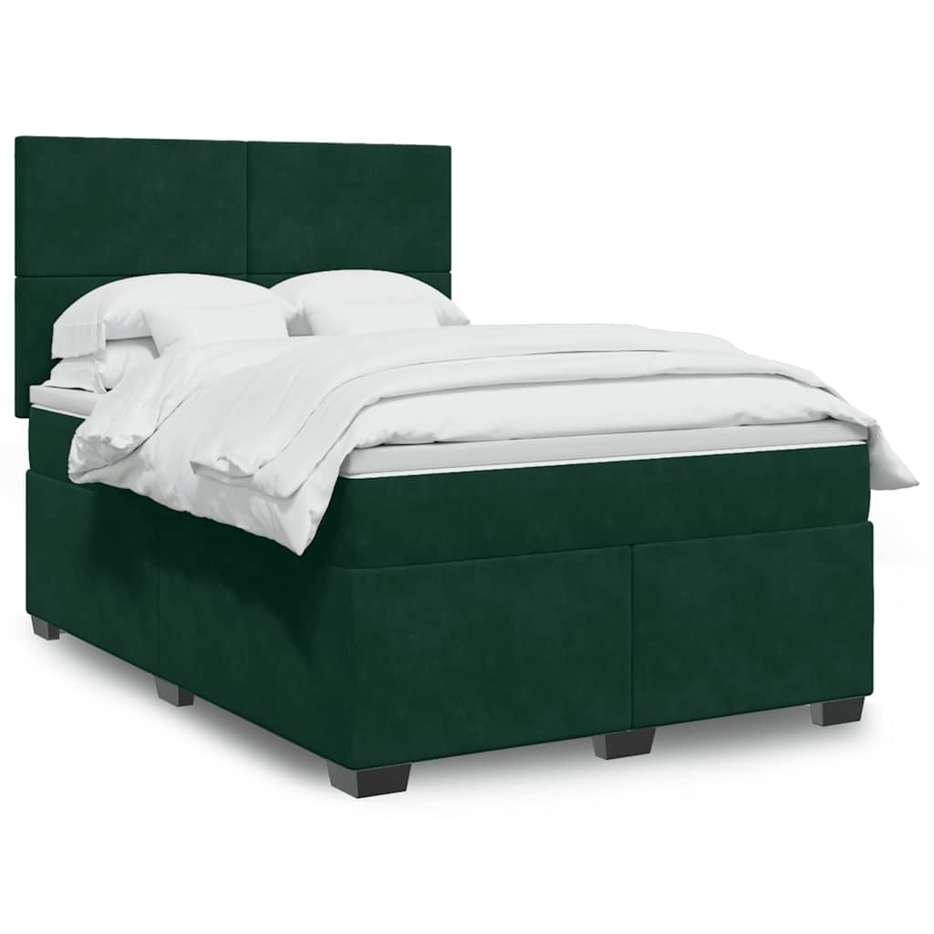 Κρεβάτι Boxspring με Στρώμα Σκούρο Πράσινο 140x190εκ. Βελούδινο