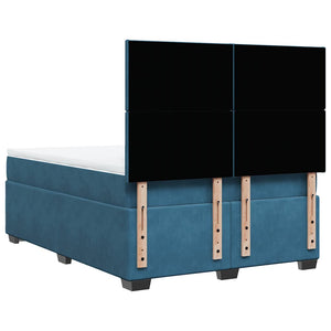Κρεβάτι Boxspring με Στρώμα Μπλε 140x190 εκ. Βελούδινο - Pakobazaar