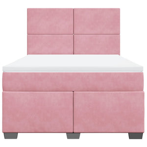 Κρεβάτι Boxspring με Στρώμα Ροζ 140x190 εκ. Βελούδινο