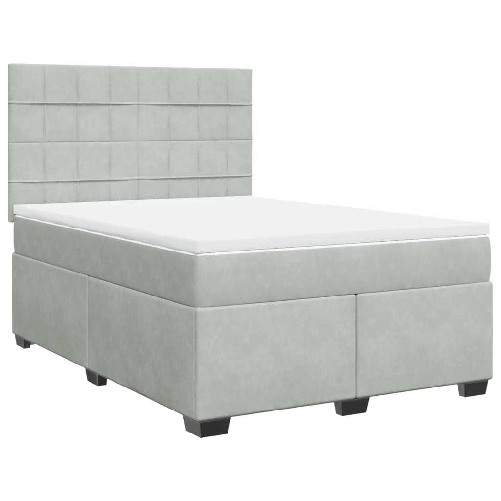 Κρεβάτι Boxspring με Στρώμα Ανοιχτό Γκρι 140x190 εκ. Βελούδινο - Pakobazaar