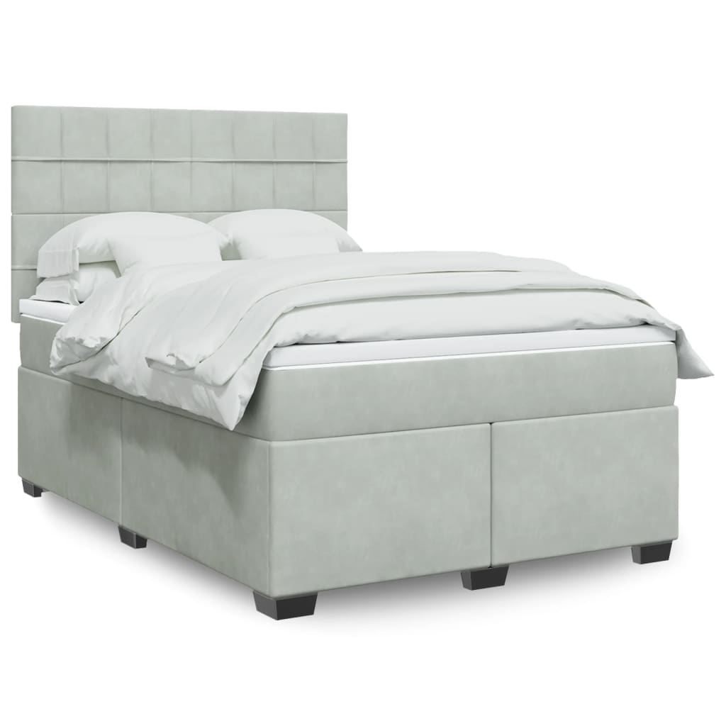 Κρεβάτι Boxspring με Στρώμα Ανοιχτό Γκρι 140x190 εκ. Βελούδινο - Pakobazaar